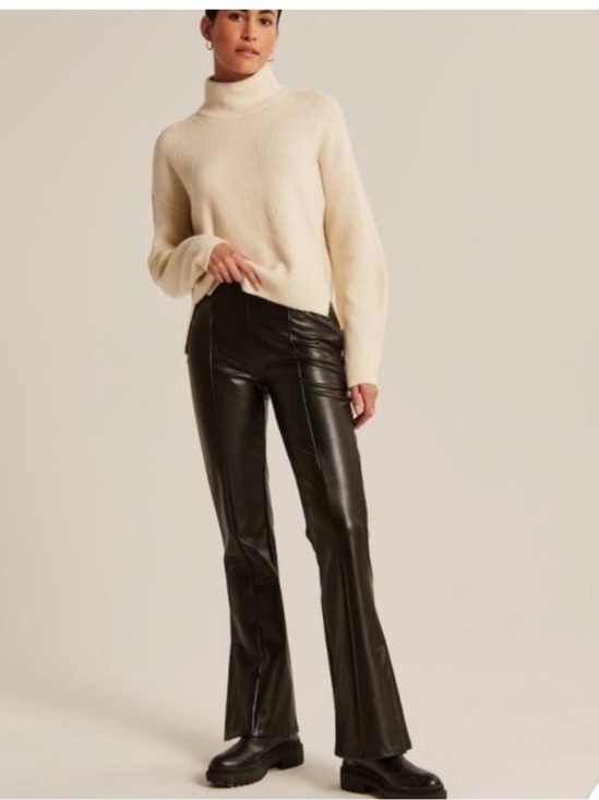 Abercrombie & Fitch Pants - Abercrombie & Fitch Faux Vegan Leather Stretch Slim Flare Split Hem Pants Black